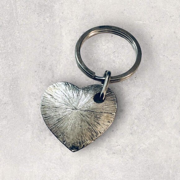 H Heart Keychain Keyring Red Enamel Rhinestones Silvertone - Picture 2 of 2